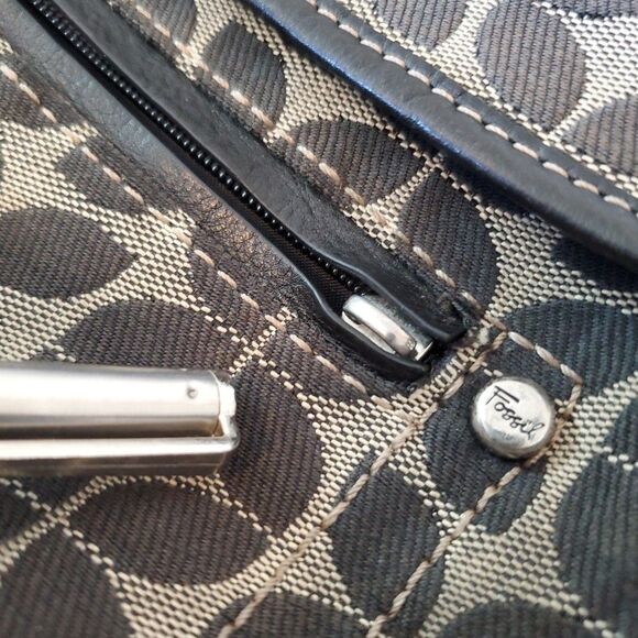 Fossil Signature Crossbody Bag Canvas Medium Pockets Black Purse Y2k‎ 90s - Picture 10 of 15